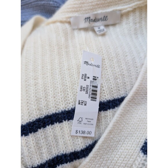 Madewell Soft Wool V-Neck Cardigan Sweater in Stripe Cashmere Classic Medium - Picture 10 of 11